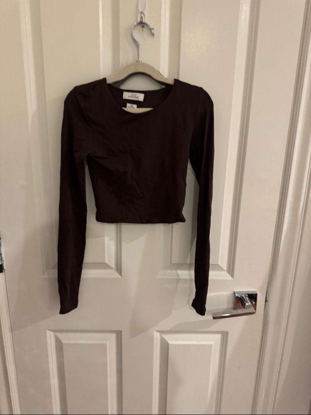 Plain Long Sleeve Crop Top - Brown